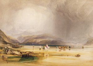 Kilátás a Snowdonról a Sands of Traeth Mawe-ból, a Fordnál, Pont Aberglaslyn és Tremadoc között, 1834 (wc és gouache grafiton papíron)